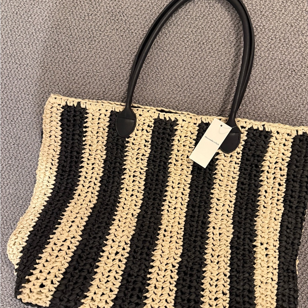Black and Cream Striped Tote Bag